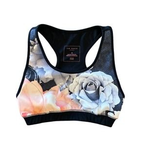 Ted Baker Black And Floral Racerback Sports Bra Women’s Size Small Active Wear